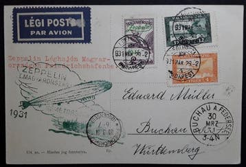 Hongarije - Zeppelin-document / Landingsvaart naar Hongarije, Gestempeld