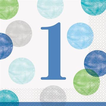 Servetten 1 Jaar Verjaardag Stippen Blauw, Ophalen of Verzenden, Nieuw