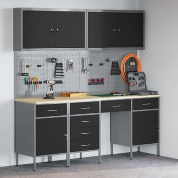 vidaXL Werk kast met lade 10 st Zwart Engineered hout en, Doe-het-zelf en Verbouw, Verzenden, Nieuw