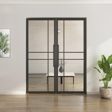 Dubbele stalen taatsdeur Zwart  6 Vlaks  Helder glas Luxe de, Minder dan 80 cm, Overige typen, Nieuw, Metaal