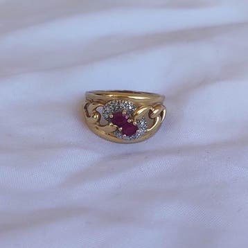 Ring - 18 karaat Geel goud Robijn - Diamant, Nieuw