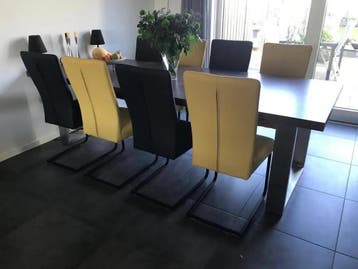 Leren eetkamerstoelen - met sledepoot, Huis en Inrichting, Ophalen of Verzenden, Nieuw, Leer