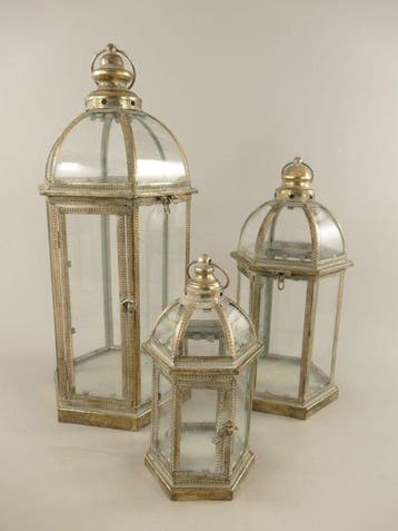 Lantaarn (3) - Gietijzer, Glas - Set van 3 lantaren, Antiek en Kunst