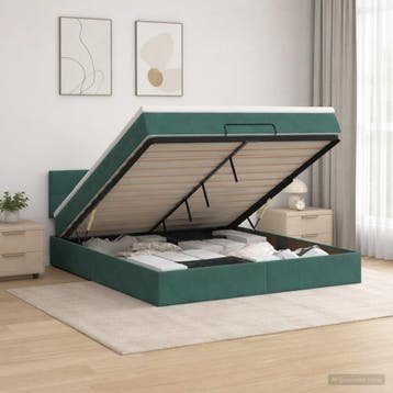 vidaXL Ottoman Bed met Matrassen en LED Donkergroen 140 x, Verzenden, Nieuw, Groen, Stof