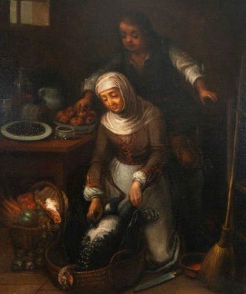Círculo de Gerrit Dou (1613-1675) - Interior de cocina con