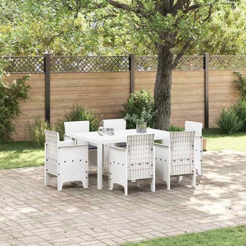 vidaXL Tuin Eetset 7 st Wit Polt riet, Tuin en Terras, Tuinsets en Loungesets, Verzenden, Nieuw, 7 zitplaatsen