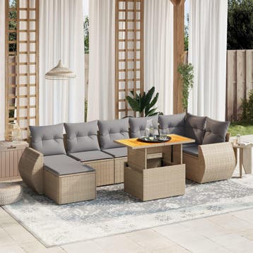 vidaXL 8-delige Loungeset met kussens poly rattan beige, Verzenden, Nieuw, Loungeset