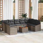 vidaXL Tuinbankenset met opslag 10 pcs Grijs poly rattan, Verzenden, Nieuw, Rotan
