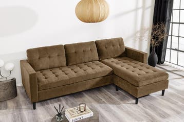 Retro hoekbank STOCKHOLM 220cm bruin corduroy Spring Core, Ophalen of Verzenden, Nieuw