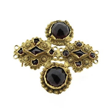 Antiek gouden broche met granaat, Gebruikt, Ophalen of Verzenden, Met edelsteen, Goud