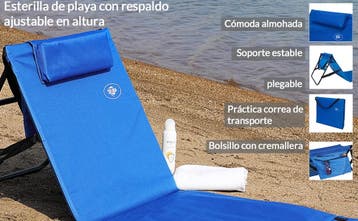Strandmat Blauw 158x56x46cm gestoffeerd (Ligbed - Lounge), Verzenden, Nieuw