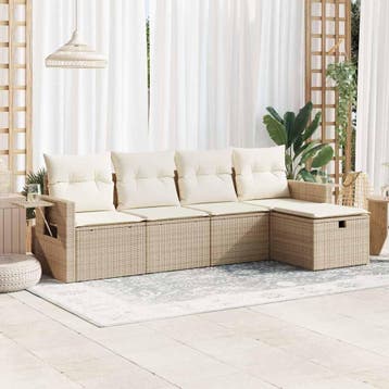 vidaXL 5-delige Loungeset met kussens poly rattan beige, Verzenden, Nieuw, 5 zitplaatsen, Loungeset