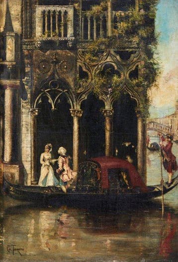 Scuola veneta (XIX-XX) - Scena galante a Venezia, Antiek en Kunst