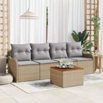 vidaXL Tuinbankenset met kussen 5 pcs Beige poly rattan, Verzenden, Nieuw, Rotan, 5 zitplaatsen