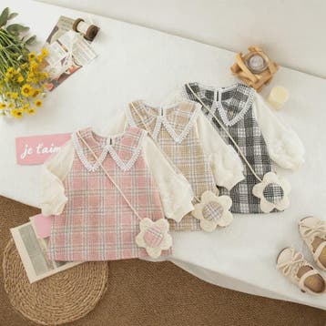 Schattige Baby Meisjes Jurk met Ruitpatroon, Kant en Lange M, Verzenden, Nieuw