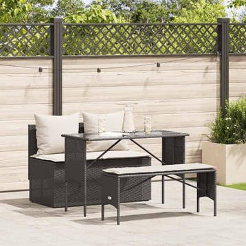vidaXL 3-delige Tuinset met kussens poly rattan zwart, Verzenden, Nieuw, 4 zitplaatsen, Tuinset