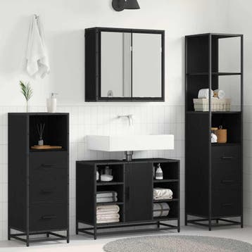 vidaXL Badkamermeubelset 3 st Zwart Eiken 80 x 33 x 60 cm, Verzenden, Nieuw, Overige typen