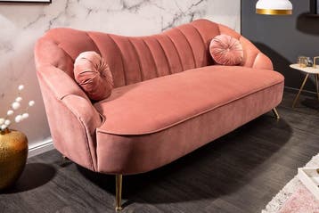 Retro 3-zitsbank ARIELLE 220cm oudroze fluwelen 3-zits met, Ophalen of Verzenden, Nieuw