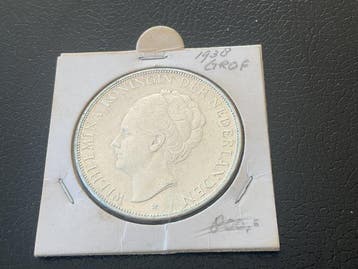 Nederland. Wilhelmina. 2 1/2 Gulden 1938 grofhaar (zeldzaam), Postzegels en Munten, Munten | Nederland