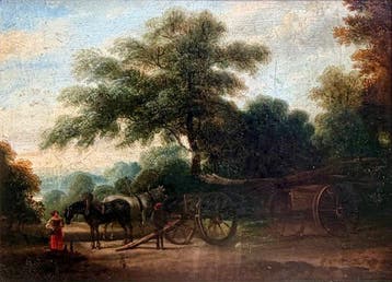 English School (XIX) - Timber Wagon In A Woodland
