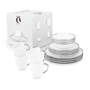 2dekans | VT Wonen Serviesset Raw White Silver 14-delig –, Ophalen of Verzenden, Gebruikt