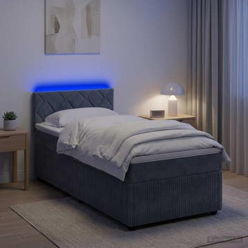 vidaXL Boxspring Bed met Matras en LED Donkergrijs 90 x 190, Verzenden, Nieuw, Stof