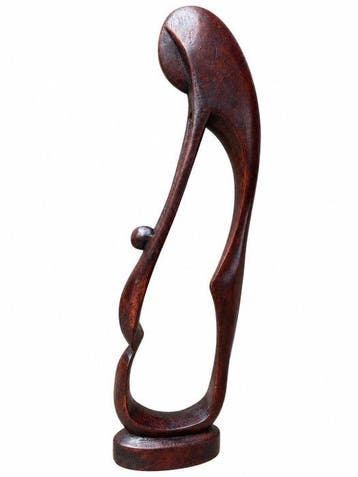 Beeldje - moeder en kind van ebbenhout - Hout
