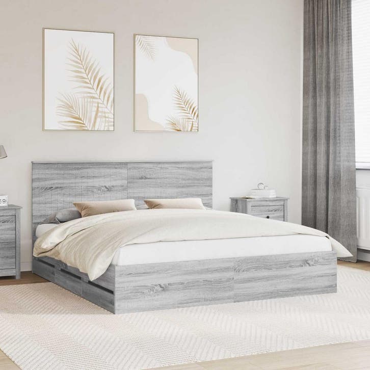 vidaXL Bedframe met lade Grijs Sonoma 180 x 200 cm, Huis en Inrichting, Slaapkamer | Bedden, Grijs, Nieuw, Hout, Verzenden