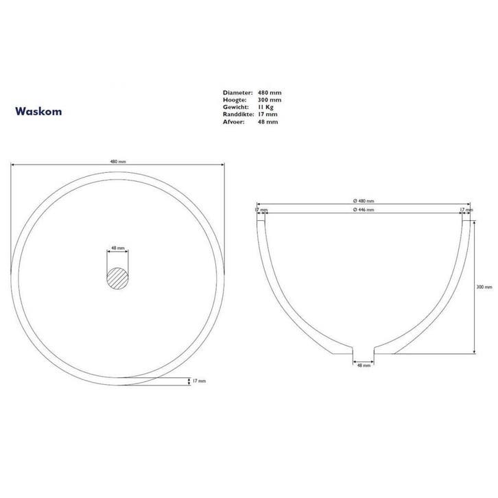 Waskom Just Solid Surface Opbouw Eco 48 Cm Glans Wit, Doe-het-zelf en Verbouw, Sanitair, Ophalen of Verzenden
