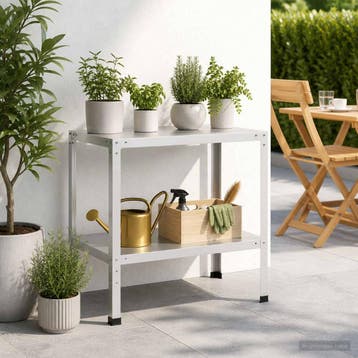 vidaXL Planttafel 80 x 50 x 80 cm Gepoedercoat staal Wit, Tuin en Terras, Verzenden, Nieuw