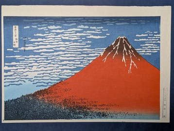Red Fuji - Authentic Woodblock Print - Utagawa Hiroshige -, Antiek en Kunst