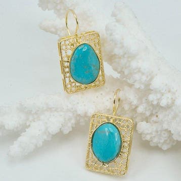 Turquoise - Zilver, Verguld - Oorbellen - Turkoois Americano