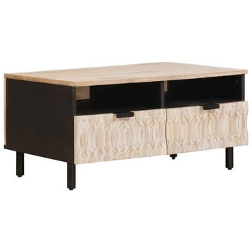 vidaXL Salontafel met lade Wit 80 x 54 x 40 cm Massief Mango, Verzenden, Nieuw, Overige houtsoorten, 50 tot 100 cm