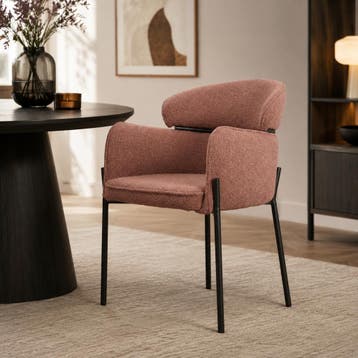 Eetkamerstoel met armleuning | Boucle | Bruin | DS4U Mira, Huis en Inrichting, Stoelen, Ophalen of Verzenden, Nieuw