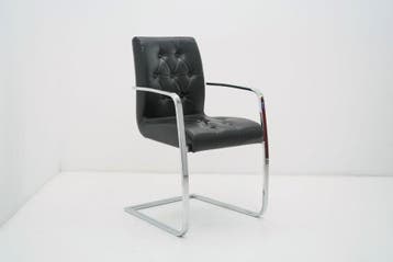 Vergaderstoel; Zwart (kunst)leder, chroom slede, Werkplek, Ophalen of Verzenden, Gebruikt, Overige typen