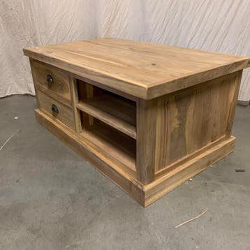 salontafel teak met 4 vakken en 4 lades - Gratis bezorgd, 50 tot 100 cm, Teakhout, Nieuw, Landelijk