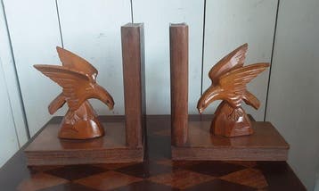 Beeld, Boekensteunen - 18.5 cm - Hout