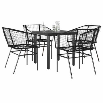 vidaXL 5-delige Tuinset poly rattan glas zwart, 4 zitplaatsen, Nieuw, Tuinset, Verzenden