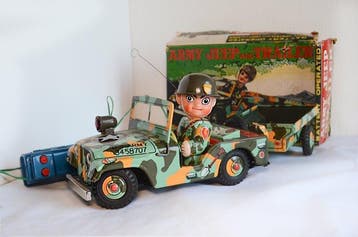 USAGIYA - Blikken speelgoed - Army Jeep and Trailer -