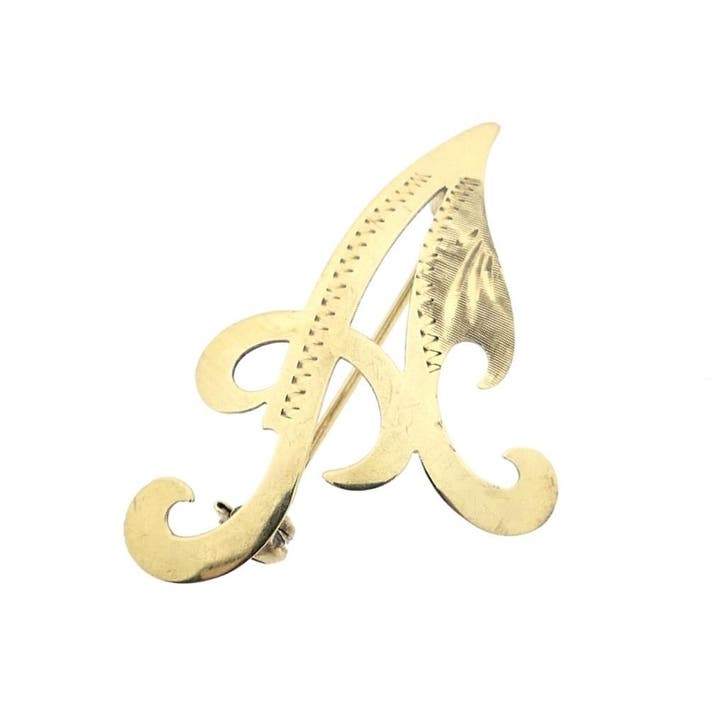 Gouden letter broche; letter A, Sieraden, Tassen en Uiterlijk, Broches, Overige kleuren, Gebruikt, Goud, Ophalen of Verzenden