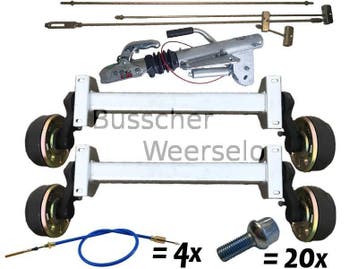 Tandem As Set compleet Aanhangw. V-2400 KG Div. Padmaten, Auto diversen, Aanhangwagen-onderdelen, Ophalen of Verzenden, Nieuw