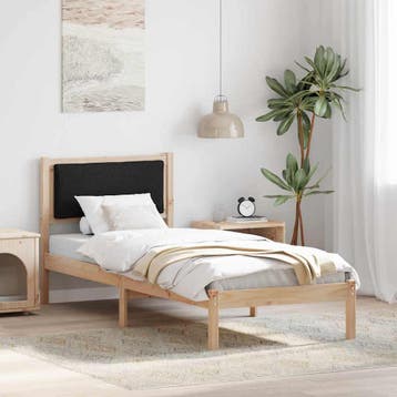 vidaXL Bedframe met hoofdeinde Zwart 80 x 200 cm Massief, Eenpersoons, Verzenden, Zwart, Nieuw