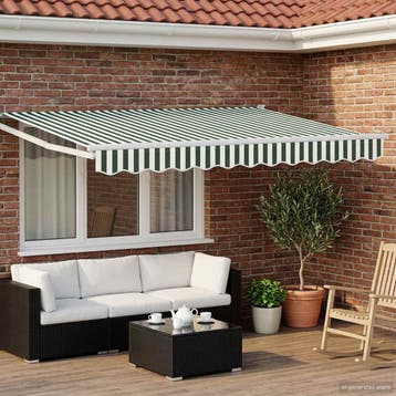 vidaXL Markies Groen en Wit 3,5 x 2 m Polyester en Metaal, Tuin en Terras, Zonneschermen, Verzenden, Nieuw