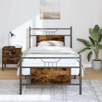 vidaXL Bedframe zonder matras hout gerookt eikenkleurig, 90 cm, Eenpersoons, Bruin, Verzenden