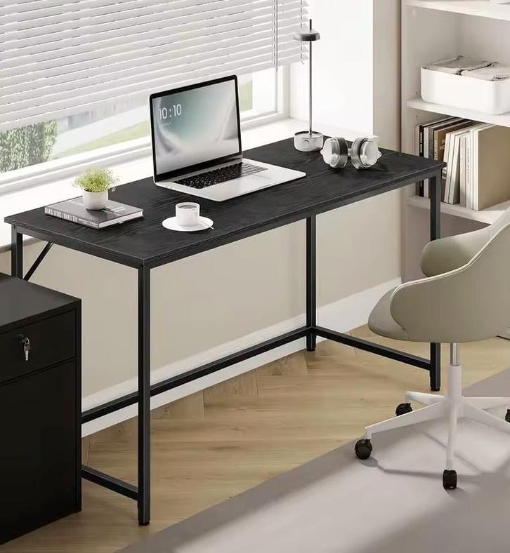 Bureau Ebbenhout Zwart – 140x60x76cm Houten plaat, Staal, Huis en Inrichting, Bureaus, Nieuw, Verzenden