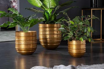 Set van 3 bloempotten ORIENT 25/20/15cm metaal goud gehamerd, Ophalen of Verzenden, Nieuw