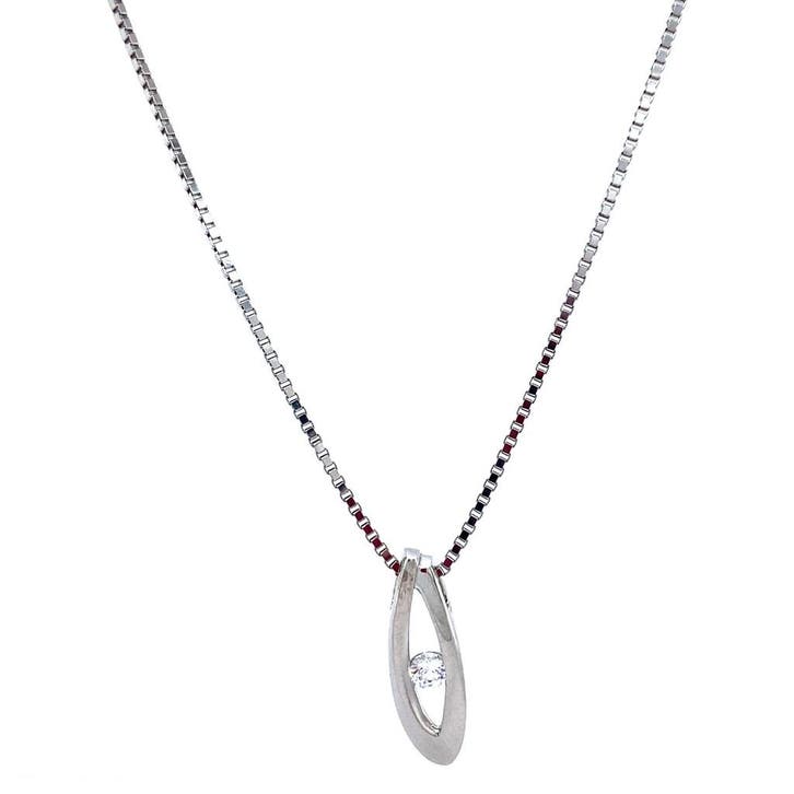 Witgouden collier met zirkonia hanger 42 cm 14 karaat, Sieraden, Tassen en Uiterlijk, Kettingen, Goud, Zo goed als nieuw, Met hanger