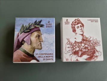 Vaticaan. 2 Euro 2021 Dante Alighieri + Caravaggio (2