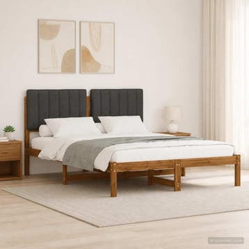vidaXL Bedframe met gestoffeerd hoofdbord Naturel en, Huis en Inrichting, Verzenden, Nieuw, Hout