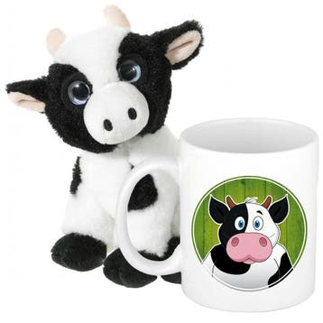 Cadeau set kind - koe knuffel - 14 cm - beker 300 ml, Verzenden, Nieuw